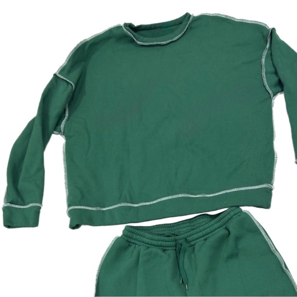 Green Sweatshirt Exposed Seam Crewneck Fleece Pullover (Size Medium) - Picture 3 of 5